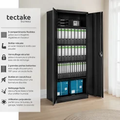 1 Armoire Métallique 4 Étagères Vérrouillable Noir