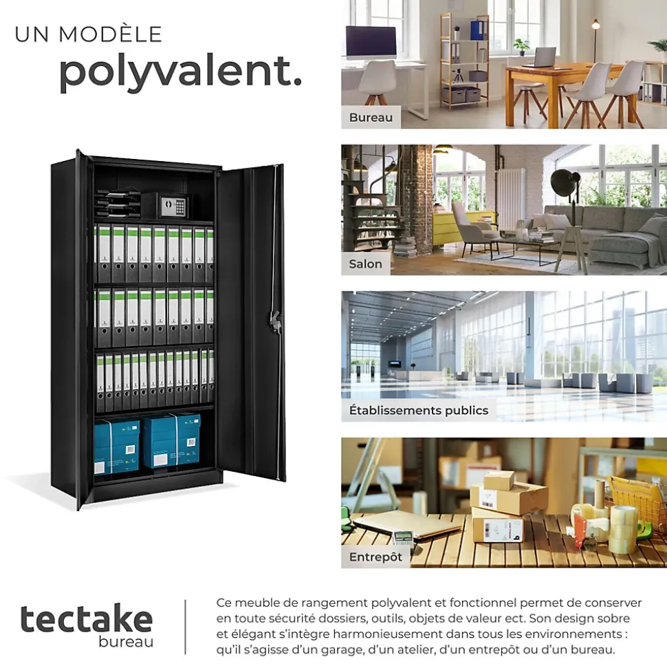1 Armoire Métallique 4 Étagères Vérrouillable Noir