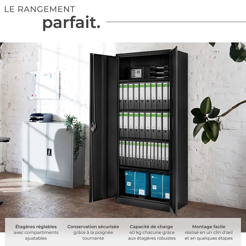 1 Armoire Métallique 4 Étagères Vérrouillable Noir