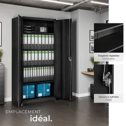 1 Armoire Métallique 4 Étagères Vérrouillable Noir