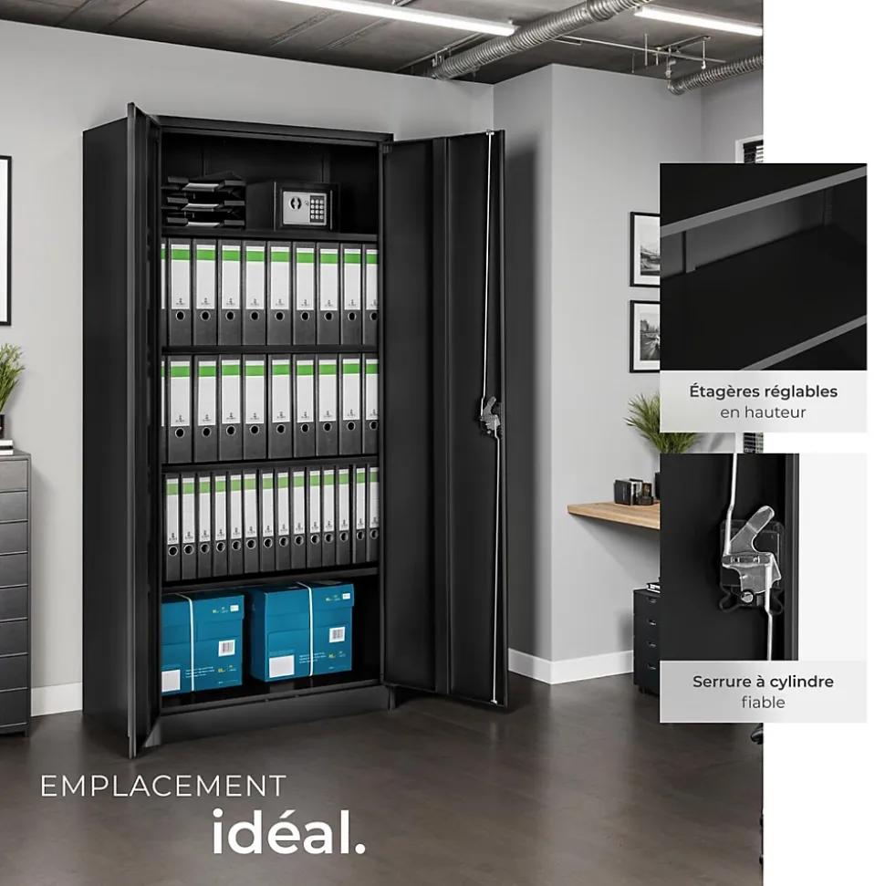 1 Armoire Métallique 4 Étagères Vérrouillable Noir