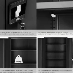 1 Armoire Métallique 4 Étagères Vérrouillable Noir