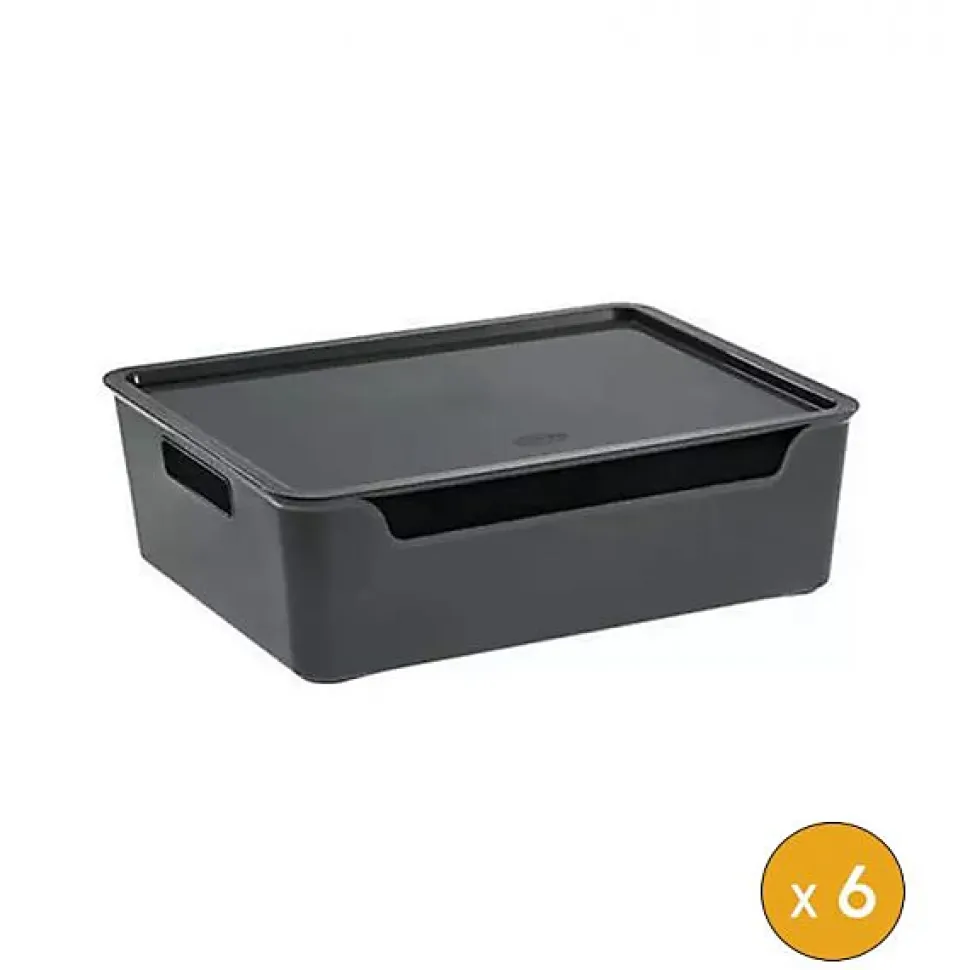 6 Bacs de rangement avec couvercle élégant 9 Litres - Gris
