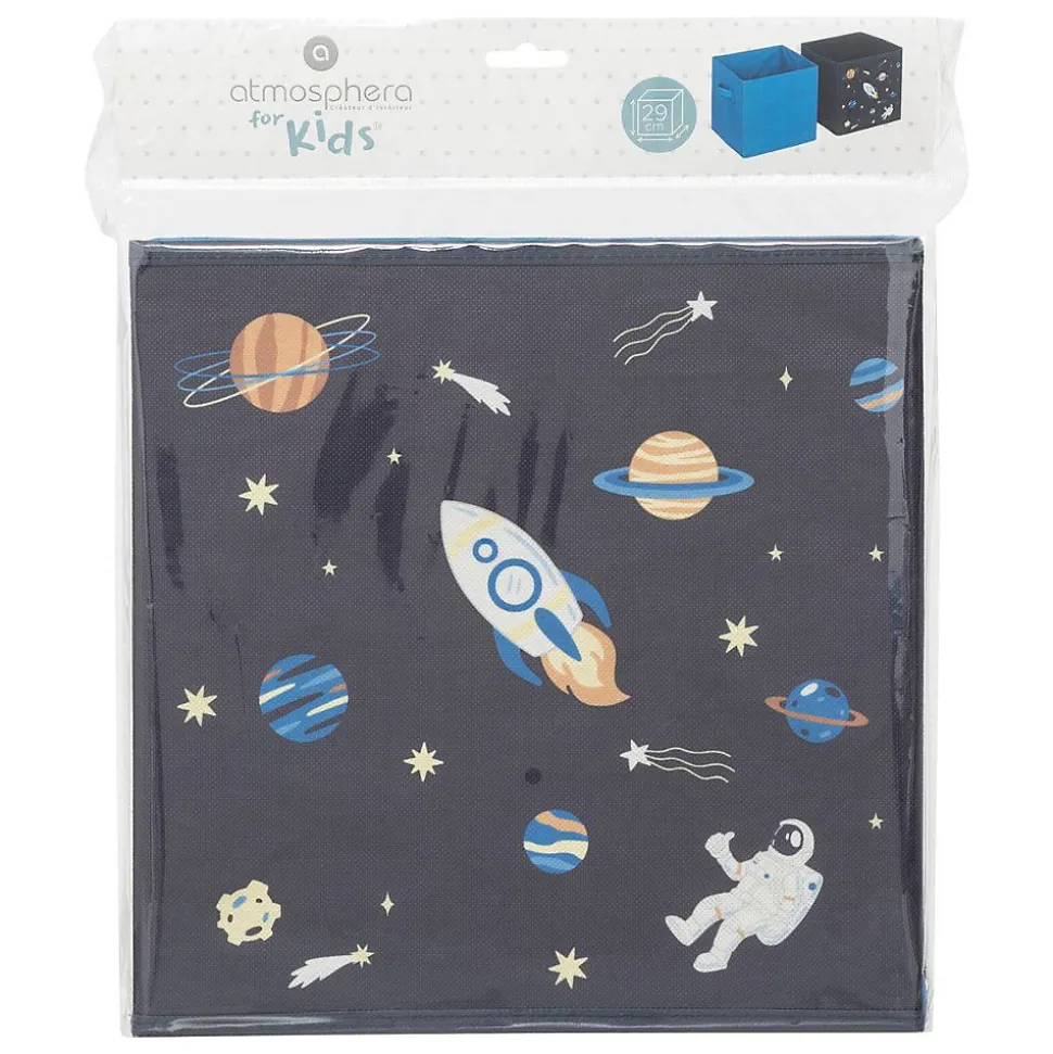2 bacs rangements enfant Espace 29x29cm bleu - Atmosphera