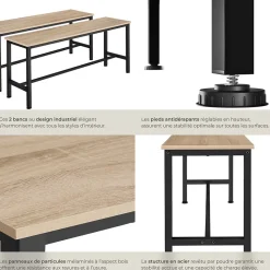 2 bancs Fairfield style industriel en Bois et acier