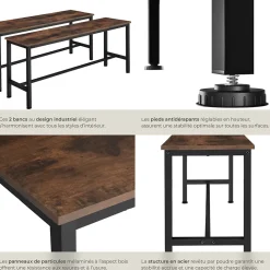 2 bancs Fairfield style industriel en Bois et acier
