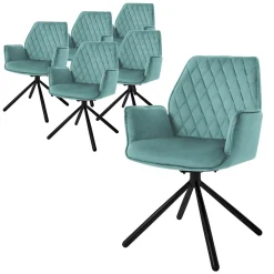 6 Chaises de bureau pivotante en velours siège ergonomique accoudoirs sauge