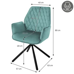 6 Chaises de bureau pivotante en velours siège ergonomique accoudoirs sauge