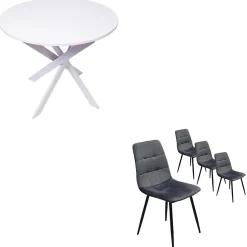 4 chaises table ronde 90x77cm couleur blanc mat Pieds blancs