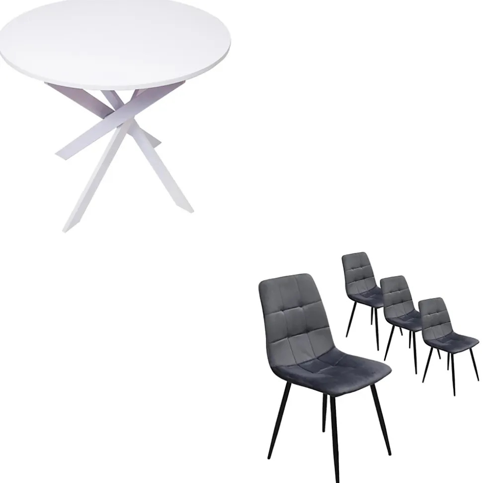 4 chaises table ronde 90x77cm couleur blanc mat Pieds blancs