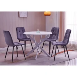 4 chaises table ronde 90x77cm couleur blanc mat Pieds blancs