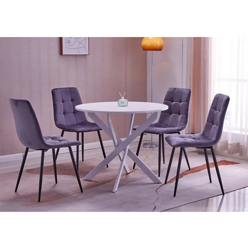4 chaises table ronde 90x77cm couleur blanc mat Pieds blancs