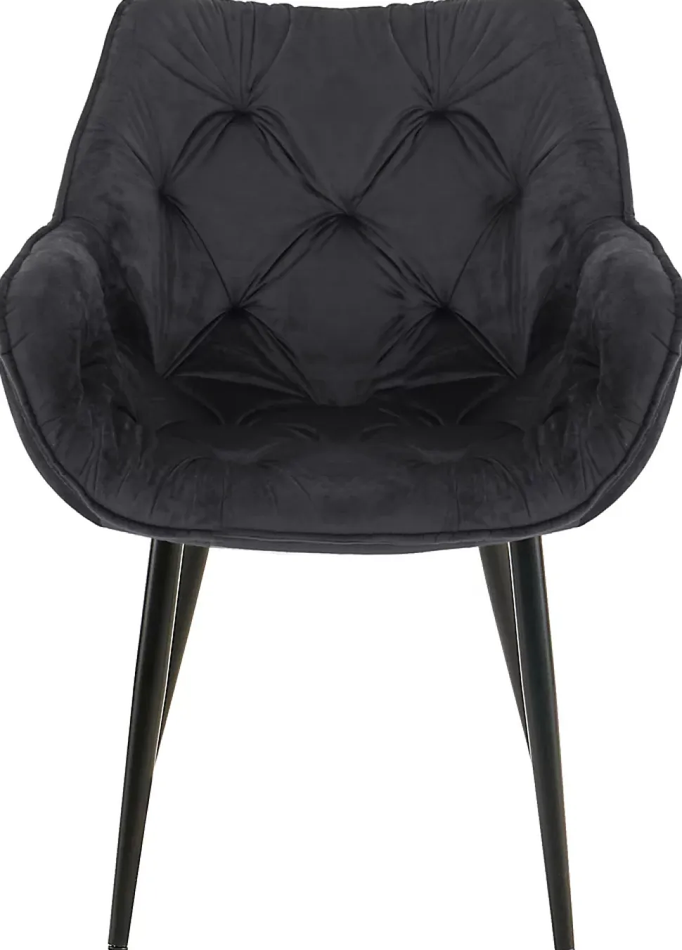 4 Chaises Velours Salle à Manger Tanna, Rétro avec Accoudoirs, Piètement Métal Noir, Boutons Décoratifs Chics Noir