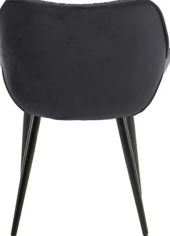 4 Chaises Velours Salle à Manger Tanna, Rétro avec Accoudoirs, Piètement Métal Noir, Boutons Décoratifs Chics Noir