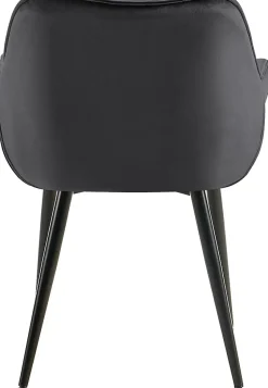 4 Chaises Velours Salle à Manger Tanna, Rétro avec Accoudoirs, Piètement Métal Noir, Boutons Décoratifs Chics Grisfoncé