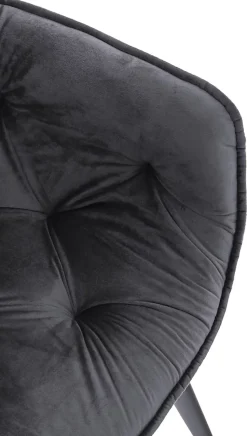 4 Chaises Velours Salle à Manger Tanna, Rétro avec Accoudoirs, Piètement Métal Noir, Boutons Décoratifs Chics Grisfoncé