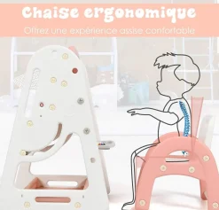 2 en 1 Chevalet Tableau Magnétique Enfant Double Face avec Bureau Pliable et Tabouret, Chevalet Réglable de 3 Niveaux (Orange)