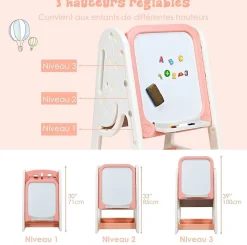 2 en 1 Chevalet Tableau Magnétique Enfant Double Face avec Bureau Pliable et Tabouret, Chevalet Réglable de 3 Niveaux (Orange)