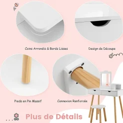 2 en 1 Coiffeuse avec Tabouret Table de Maquillage et Bureau avec Miroir Amovible 2 Tiroirs Étagère