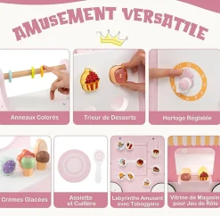 8 en 1 Trotteur Bébé en Bois, Chariot de Marche Bebe avec Accessoires Interactifs, Roues Antidérapantes, Vert