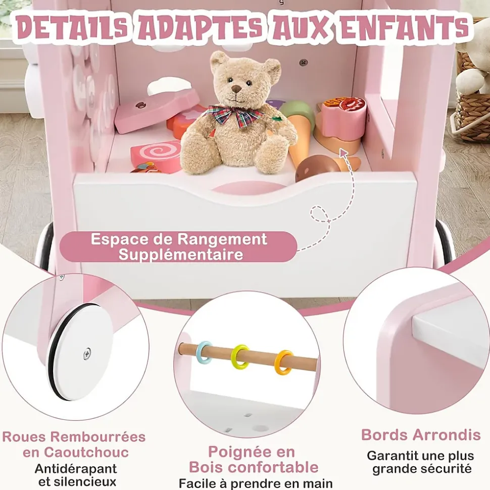 8 en 1 Trotteur Bébé en Bois, Chariot de Marche Bebe avec Accessoires Interactifs, Roues Antidérapantes, Vert