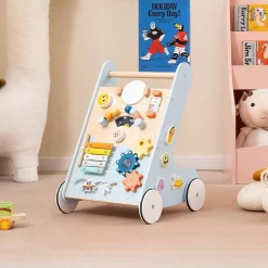 8 en 1 Trotteur Bébé Garçon Fille, Chariot de Marche Bebe Montessori avec Roues, Espace de Rangement, Bleu