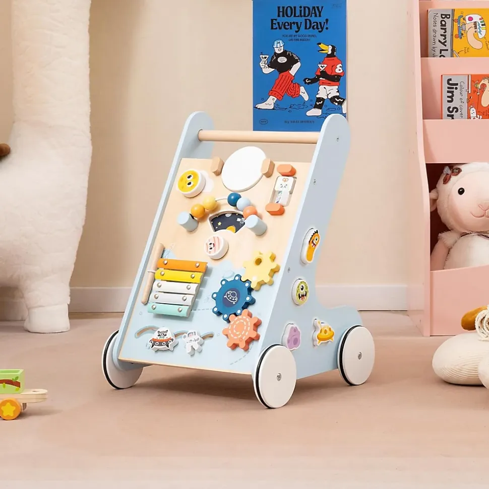 8 en 1 Trotteur Bébé Garçon Fille, Chariot de Marche Bebe Montessori avec Roues, Espace de Rangement, Bleu