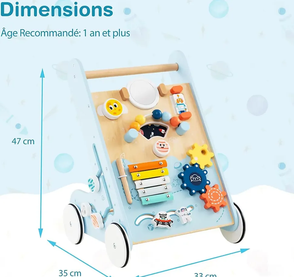 8 en 1 Trotteur Bébé Garçon Fille, Chariot de Marche Bebe Montessori avec Roues, Espace de Rangement, Bleu