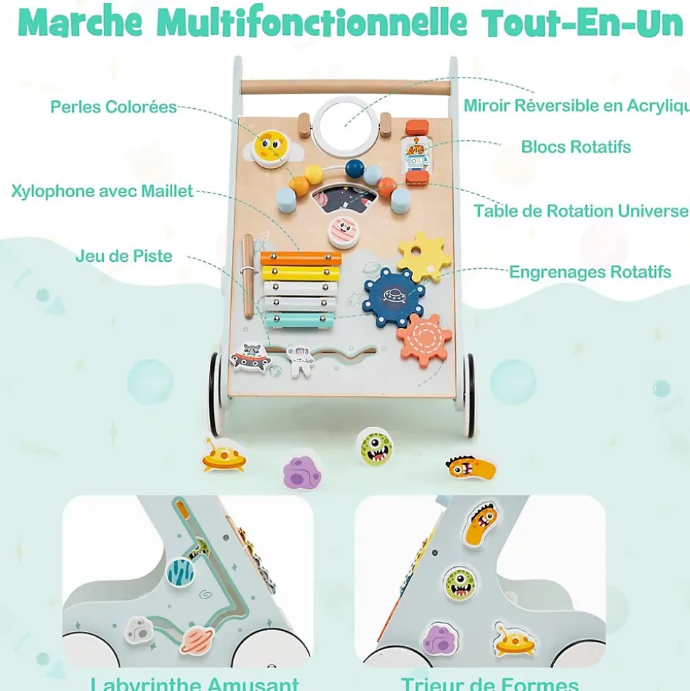 8 en 1 Trotteur Bébé Garçon Fille, Chariot de Marche Bebe Montessori avec Roues, Espace de Rangement, Bleu