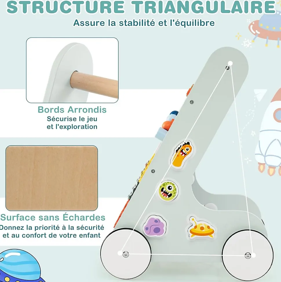 8 en 1 Trotteur Bébé Garçon Fille, Chariot de Marche Bebe Montessori avec Roues, Espace de Rangement, Bleu