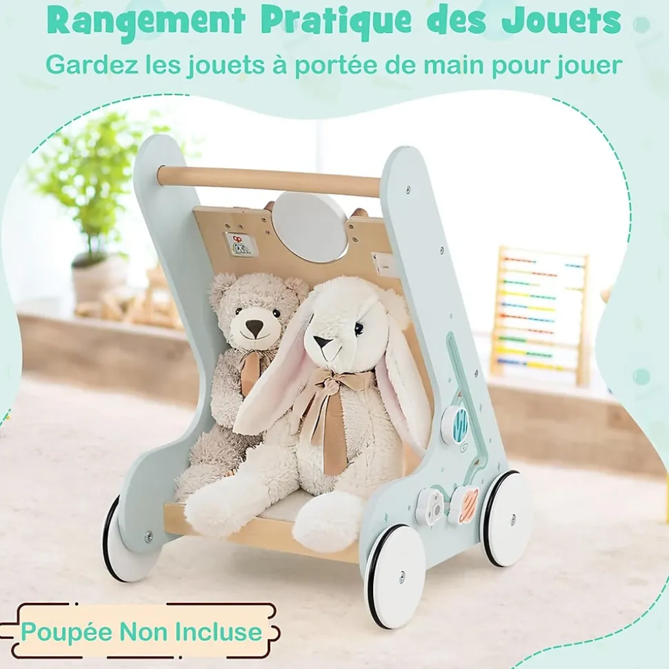 8 en 1 Trotteur Bébé Garçon Fille, Chariot de Marche Bebe Montessori avec Roues, Espace de Rangement, Bleu