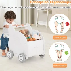 2 en 1 Trotteur Bébé Garçon Fille avec Coffre à Jouets, Chariot de Marche Bebe en HDPE, avec Espace de Rangement