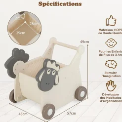 2 en 1 Trotteur Bebe Garcon Fille en Forme de Mouton, Chariot de Marche Bebe en HDPE avec Boîte à Jouets, pour 3+ Ans