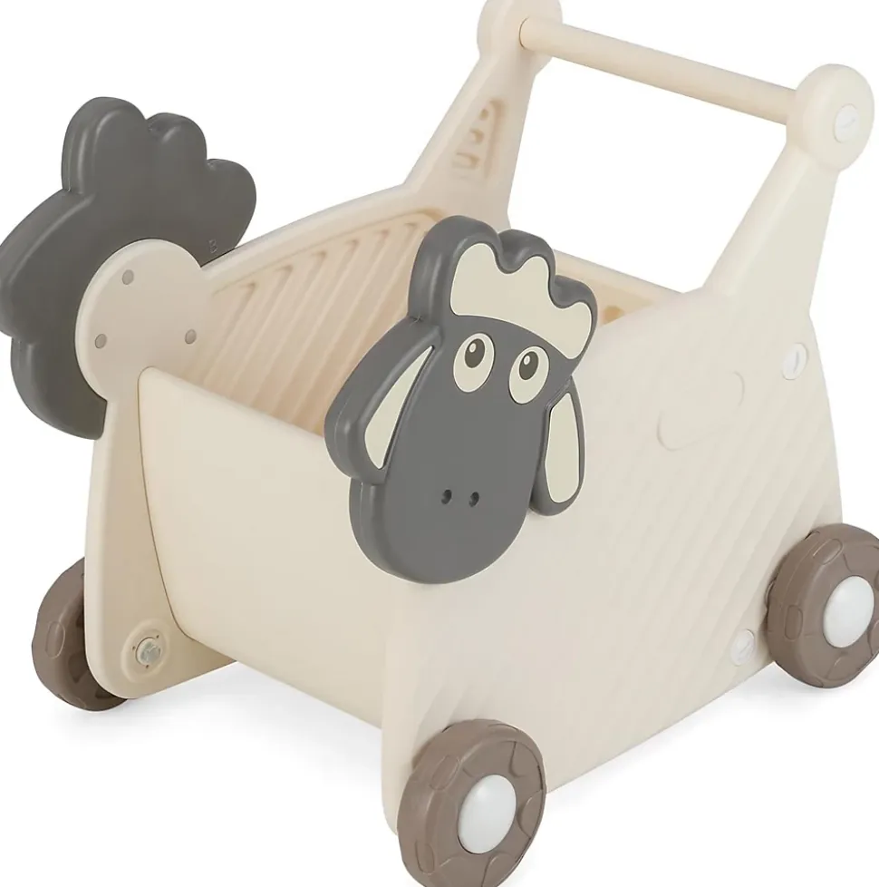2 en 1 Trotteur Bebe Garcon Fille en Forme de Mouton, Chariot de Marche Bebe en HDPE avec Boîte à Jouets, pour 3+ Ans