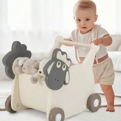 2 en 1 Trotteur Bebe Garcon Fille en Forme de Mouton, Chariot de Marche Bebe en HDPE avec Boîte à Jouets, pour 3+ Ans
