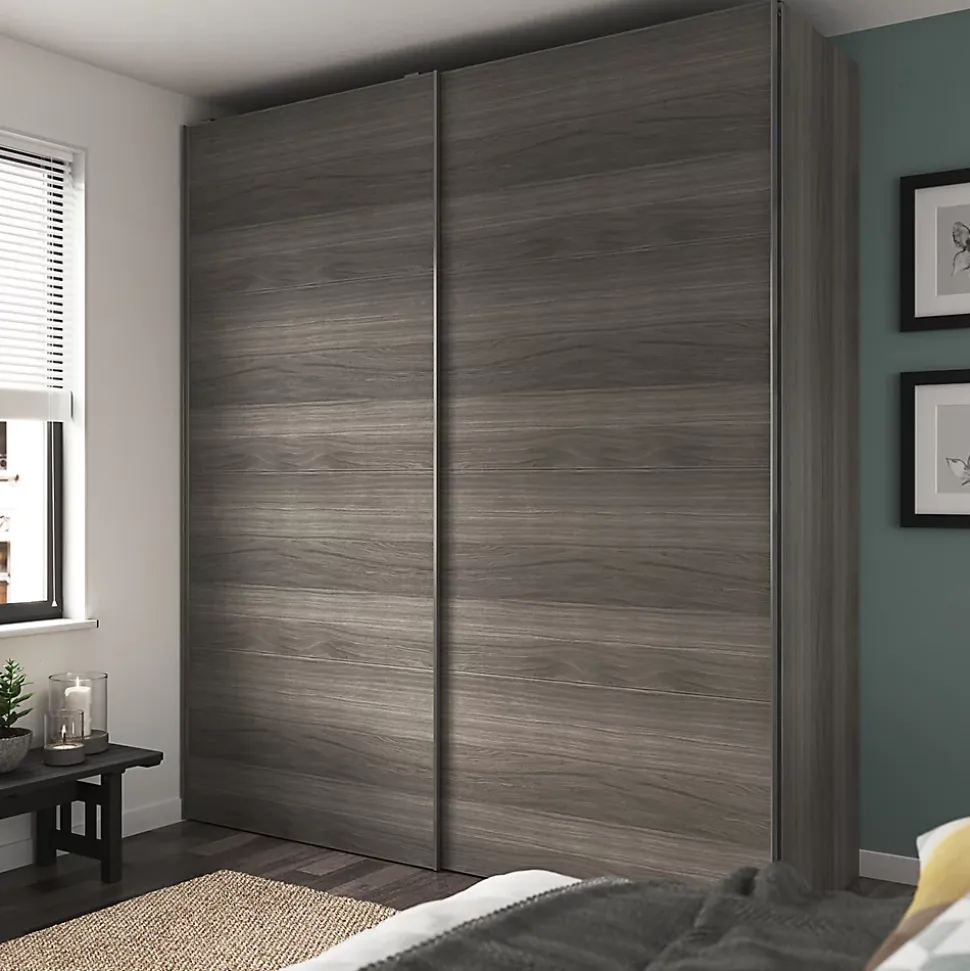 4 panneaux de portes coulissantes effet chêne grisé GoodHome Atomia H. 56 x L. 98,7 cm