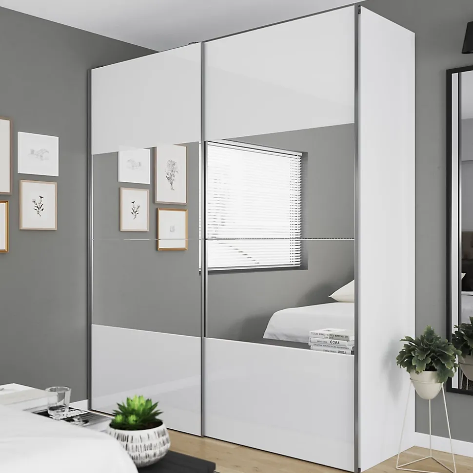 4 panneaux de portes coulissantes blancs brillants GoodHome Atomia H.56 x L. 98,7 cm