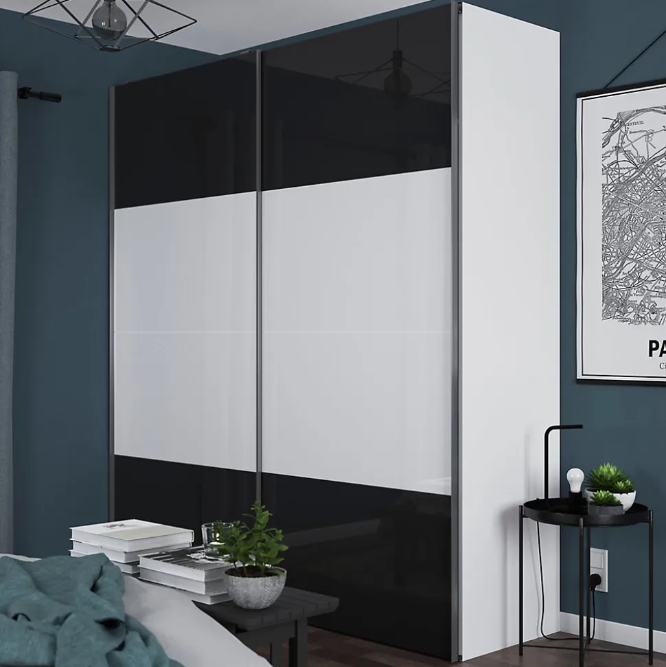 4 panneaux de portes coulissantes anthracite brillant GoodHome Atomia H. 56 x L. 73,7 cm