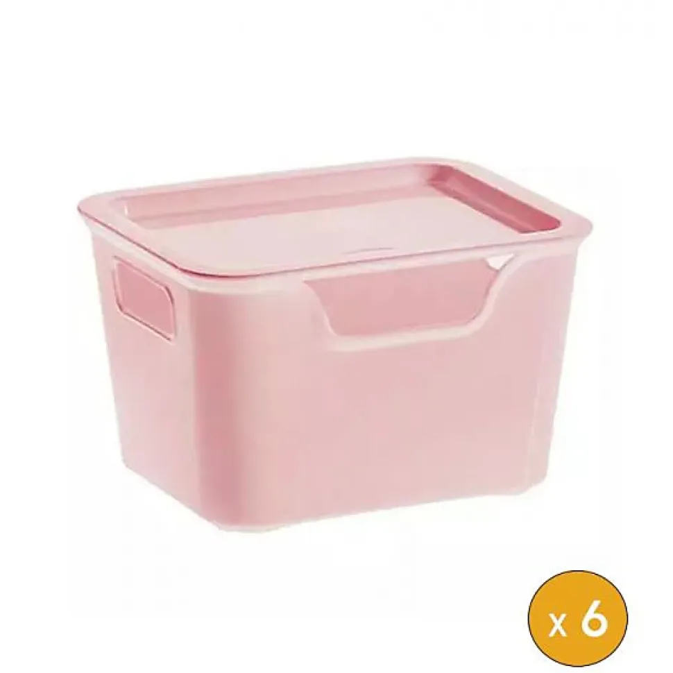 6 Petit bacs de rangement avec couvercle 1,9 litre - Rose
