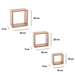 3 petites étagères murales cube Effet chêne Fixy - 5Five