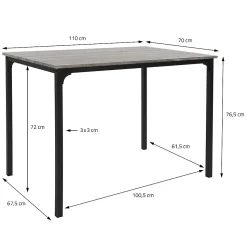 4 Pièces meubles salle à manger cuisine table chaises banc chêne-gris MDF/acier