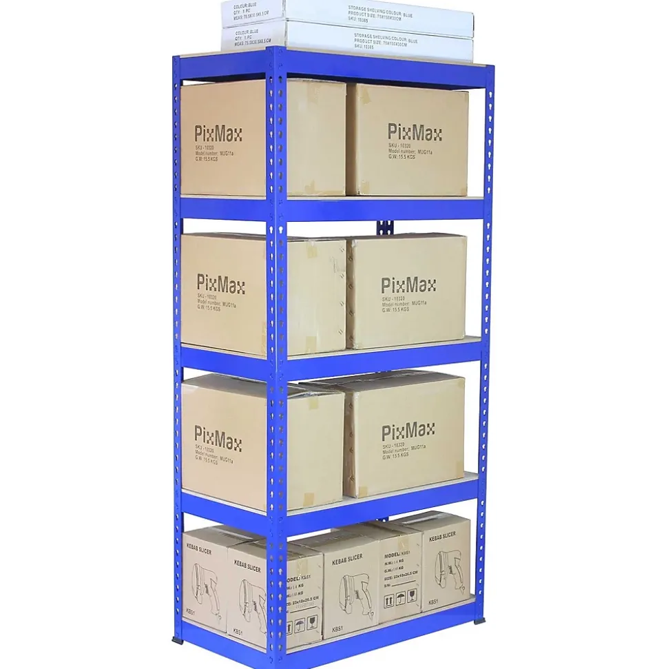 3 Rayonnages Q-Rax Bleus 120cm x 50cm x 182cm & 2 Rayonnages Q-Rax Bleus 90cm x 50cm x 182cm
