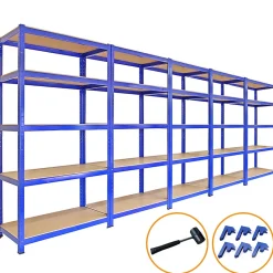 5 Rayonnages T-Rax Bleus 90cm x 45cm x 180cm, Maillet & Connecteurs de Baies