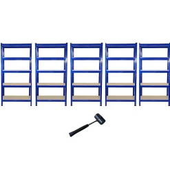 5 Rayonnages T-Rax en Acier Sans Boulons Bleus 75cm x 30cm