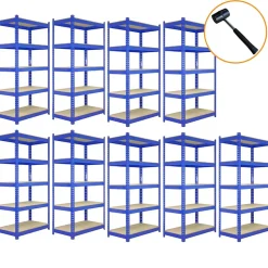 9 Rayonnages T-Rax en Acier Sans Boulons Bleus 90cm x 45cm x 180cm
