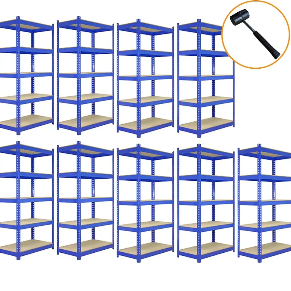 9 Rayonnages T-Rax en Acier Sans Boulons Bleus 90cm x 45cm x 180cm