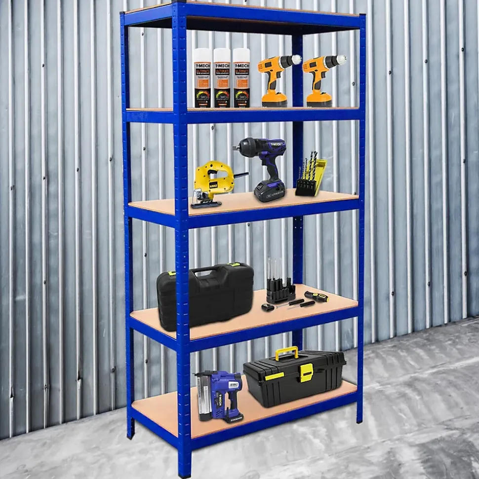 9 Rayonnages T-Rax en Acier Sans Boulons Bleus 90cm x 45cm x 180cm