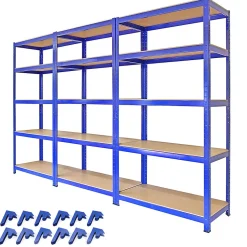 3 Rayonnages T-Rax en Acier Sans Boulons Bleus 90cm x 45cm x 180cm