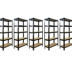 5 Rayonnages T-Rax en Acier Sans Boulons Noirs 75cm x 30cm