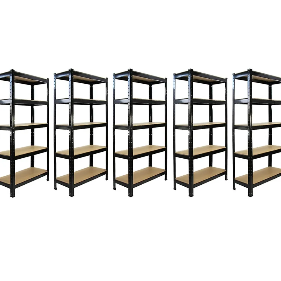 5 Rayonnages T-Rax en Acier Sans Boulons Noirs 75cm x 30cm
